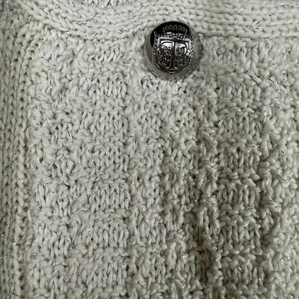 NWT Talbots Women's Textured Metallic Cream Knit Cardigan Coat L